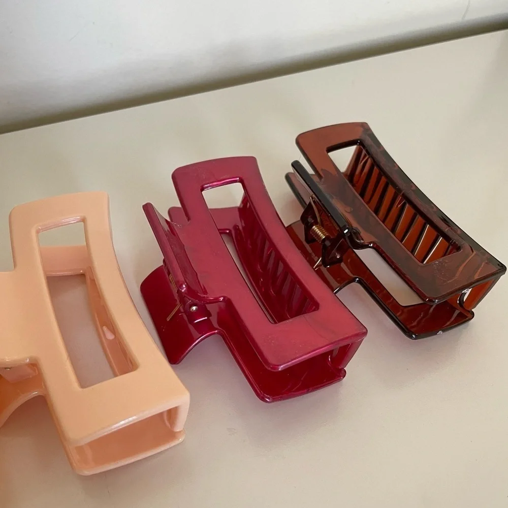 Orange Multicolored Rectangular Medium Size Claw Clip Hair Accessory 5 Pk Bundle